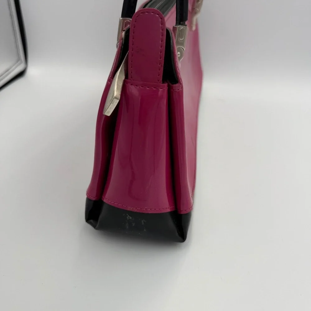 Y2K Beijo Patent Leather Shoulder Bag Hot Pink Black Top Zip Organizer Pockets